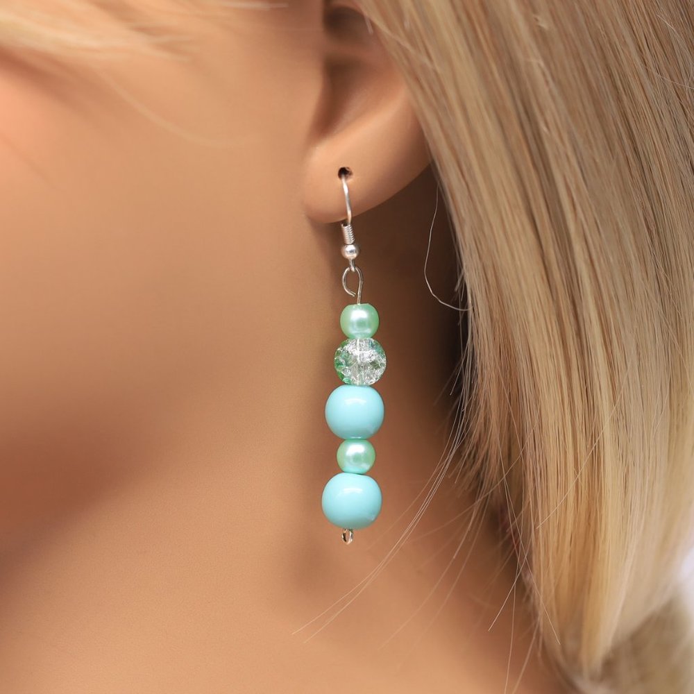Teal Beads, Pearls & Turquoise 3 Piece Set, Necklace, Bracelet & Earrings. - Picture 3 of 7
